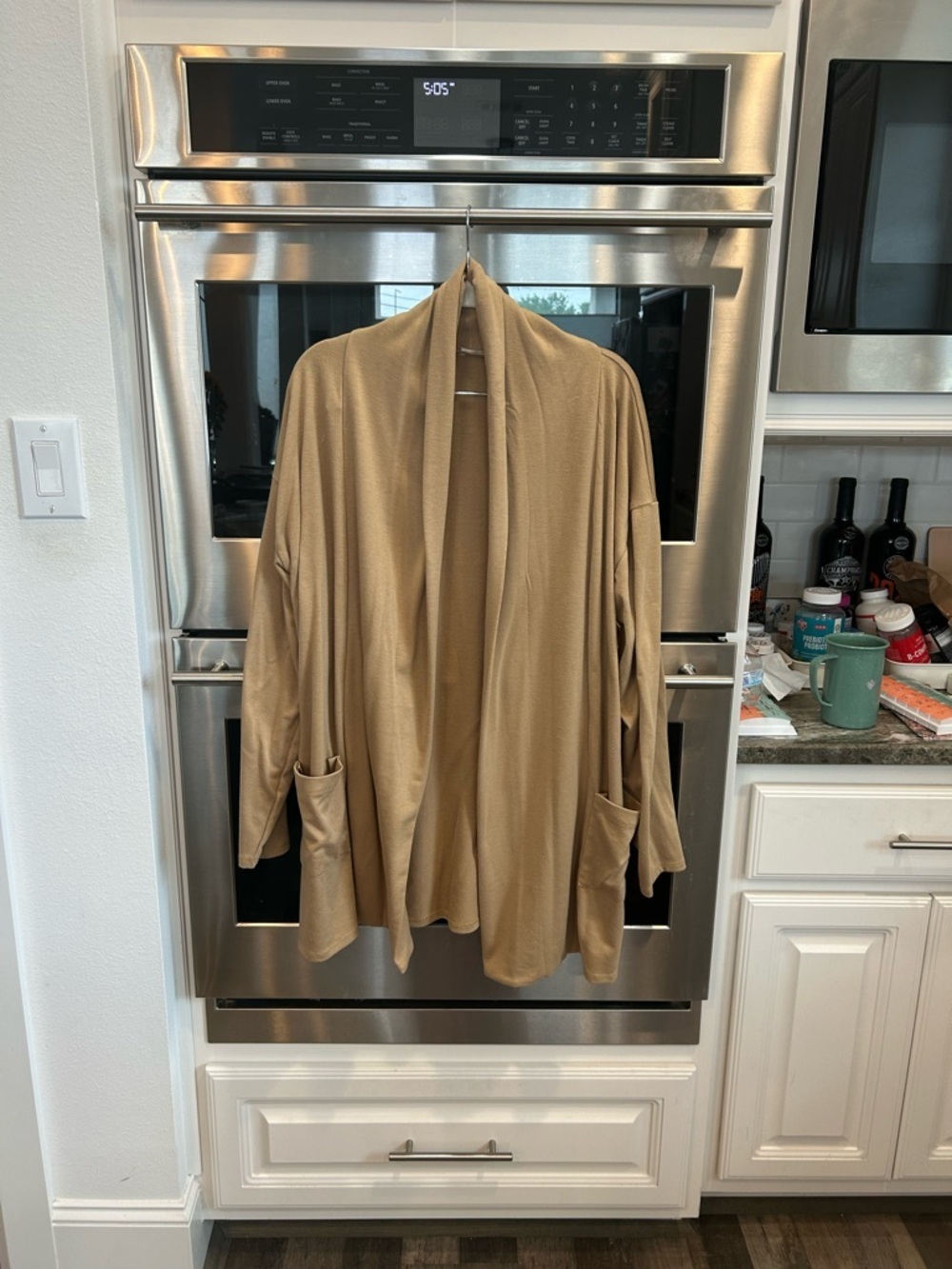 Cyrus Open-Front Cardigan in Camel size L slight wear small snag GUC